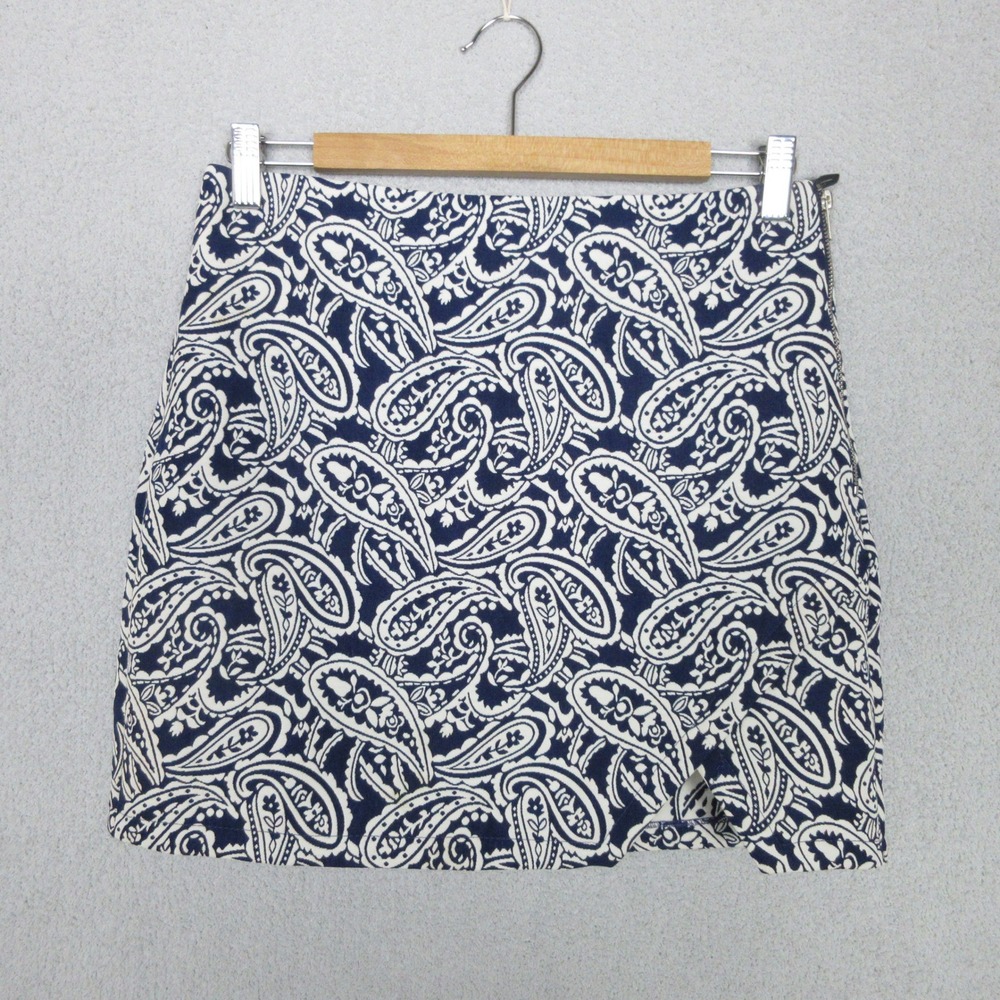 Jealous Tomato Mini Skirt Paisley Print Navy White Side Zip Womens Large